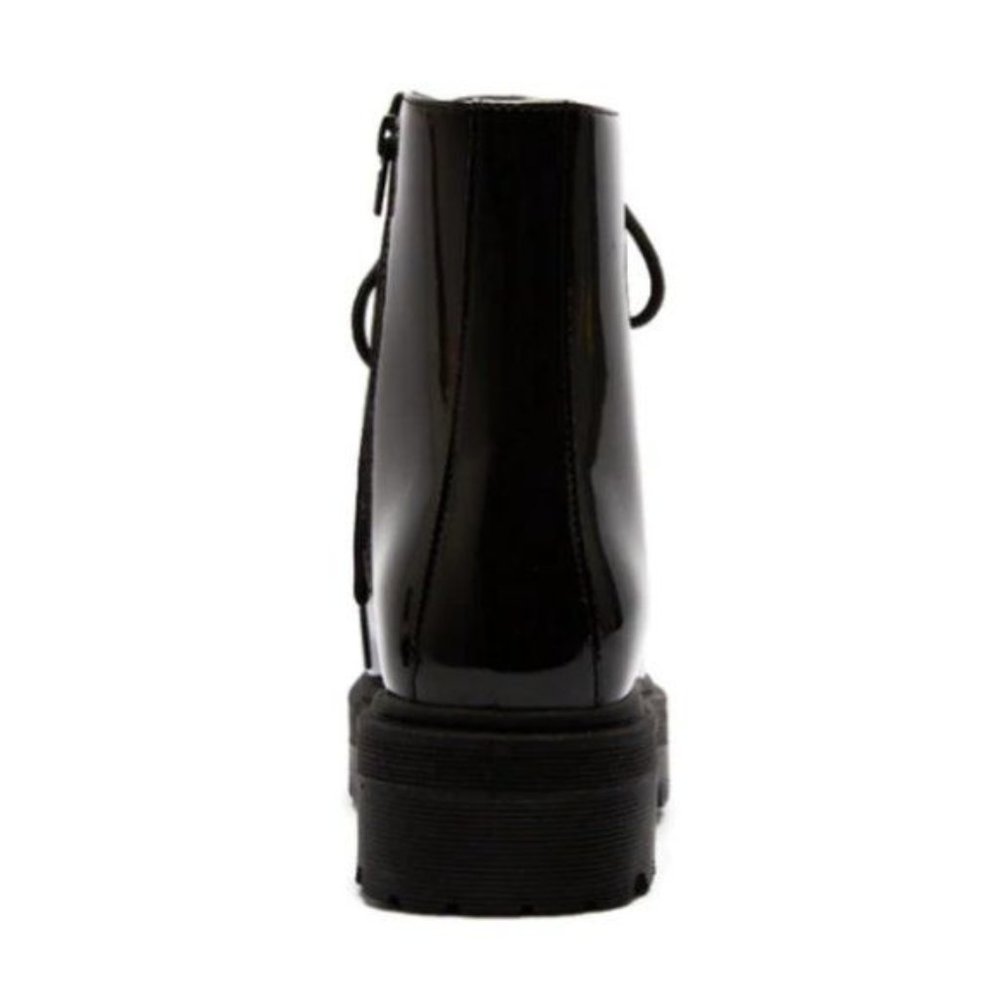!! NEW !! Black Patent Vegan Leather Side Zip Combat Boots - Picture 8 of 9